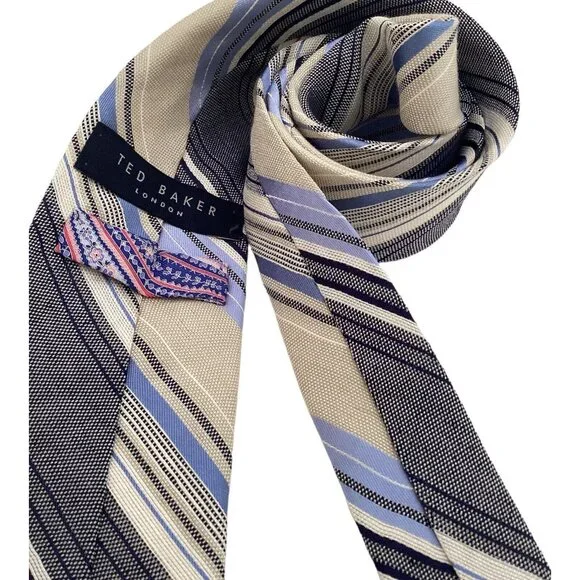 TED BAKER XL Gray Striped Silk Blend Tie USA 61